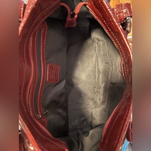 BURBERRY Burgundy Patent Beat Nova Check Floral Satchel Bag Purse HOST PICK - Picture 12 of 15